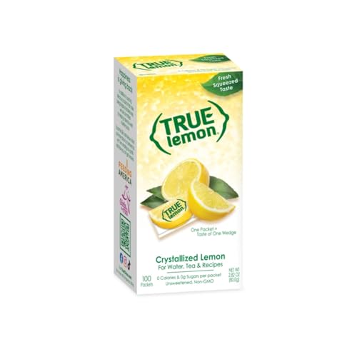 TRUE LEMON Water Enhancer, Bulk Dispenser, 100 Count (Pack of 1), 0 Calorie Drink Mix Packets For Water, Sugar Free Lemon Flavoring Powder Packets