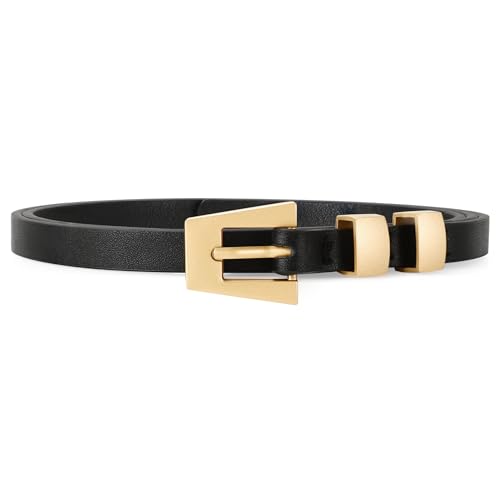 LEACOOLKEY Skinny Leather Belt Thin Waist Belt for Women Jeans Dress Fashion Ladies Belt with Gold Buckle — view 6