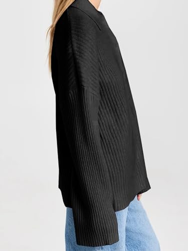 Danedvi Womens Collared Cardigan Sweaters Oversized Ribbed Knit Open Front Button Up Bell Sleeve Outwear4