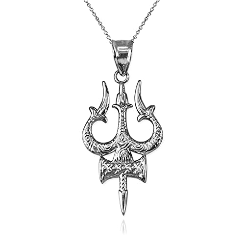 LA BLINGZ Sterling Silver Trident of Lord Shiva Trisula Pendant Necklace