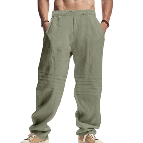 FQZWONG Men's Linen Pants Breathable Heat-dissipating Straight Leg Pants Loose-Fitting Casual Pocketed Sports Trousers