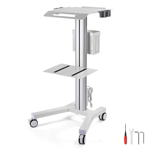 AW 2 Tiers Medical Trolley Mobile Medical Cart Rolling Cart with Wheels, 220 Lbs Load Lab Dental Spa Salon