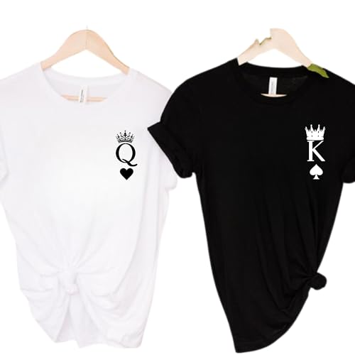 RIVER BOUTIQUE King and Queen Matching Couple T-Shirts And Sweatshirt, Playing Card Design,King and Queen Shirt, Couple Shirts, King of Spades and Queen of Heart Shirt, Couple Outfit, His and Hers Bestseller, Couple Tee, Trend Tee