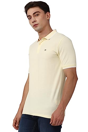 Image of Peter England Men's Snug Fit Solid Polo T-Shirt with Coloured Collar Tipping| Cotton Rich| Premium Pique Weave