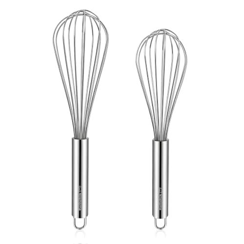 Image of NileHome Whisk, Stainless Steel Wisk Set 8 inch 10 inch Kitchen Whisk Wisking Tool Kitchen Wisk Wire Whisks for Cooking, Whisking, Blending, Beating, Stirring-