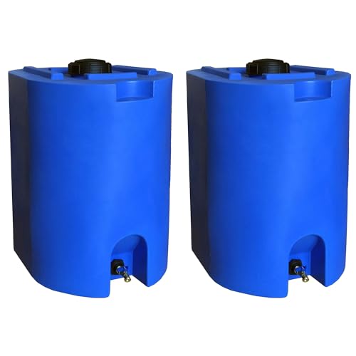 WaterPrepared 2-Pack Stackable Plastic Drinking Water Storage Tank with Spigots 55 Gallon Blue - Portable Emergency Hydration Container for Survival or Disaster Preparedness