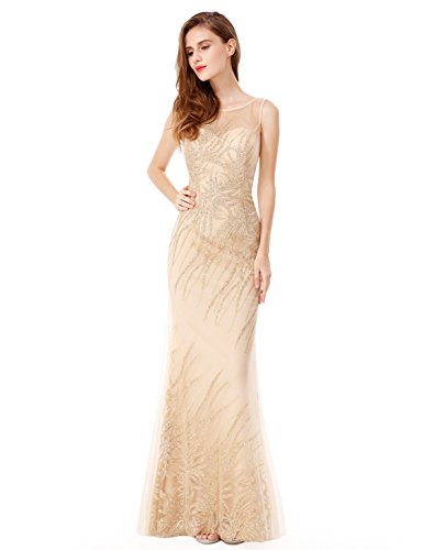 Ever-Pretty Womens Sleeveless Floor Length Glitter Prom Dress 8 US Gold