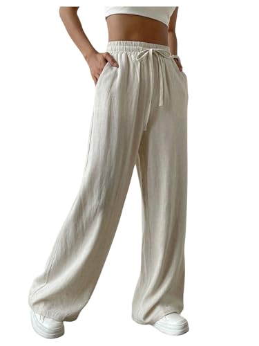 Floerns Women's Drawstring High Waisted Pants Wide Leg Casual Trousers with Pocket