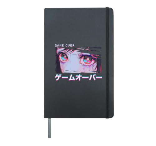 Pastel Goth Girl Glitch Anime GAME OVER Vaporwave Hentai Hardcover Journal, Black