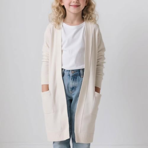 Kids Girls Long Cardigan Solid Color Long Sleeve Sweater Cardigan Winter Fall Casual Sweater Coats with Pocket3