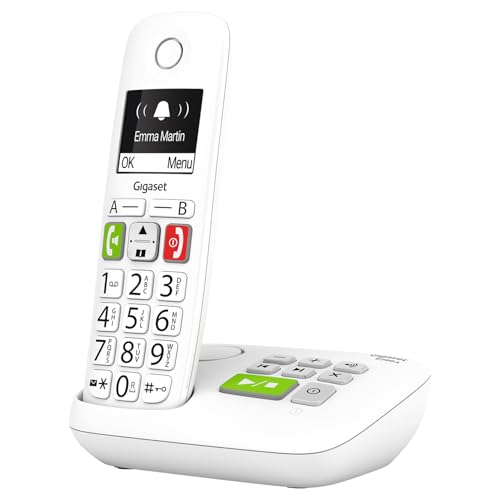Gigaset E290A - Téléphone fixe sans fil blanc avec répondeur intégré - grand écran rétroéclairé - larges touches - fonction blocage d'appels - Blanc...