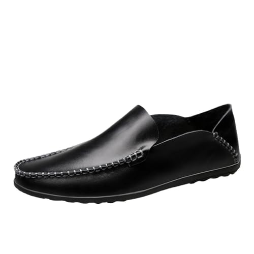 Comfortable Lightweight Men's Loafers Shoes Genuine Leather Round Toe Stitching Details Classic Flexible Flat Heel