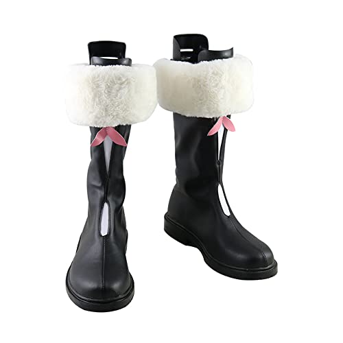 Plattson Black Faux Leather Mid-Calf Boots Unisex Fashion with Pink Bow Footwear for Cosplay Winter Outfits & Themed Events (Male, 9)