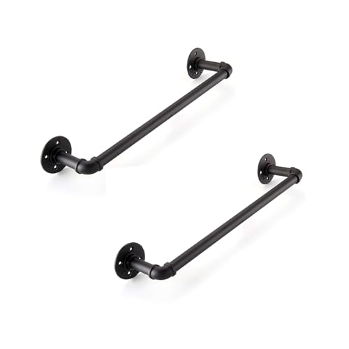 Youyijia 60cm x 12cm Iron Pipe Towel Bar Industrial Pipe Towel Rail Wall Mounted Clothes Bar Rack Detachable Hanging Garment Rack Hand Towel Holder 2PCS Black