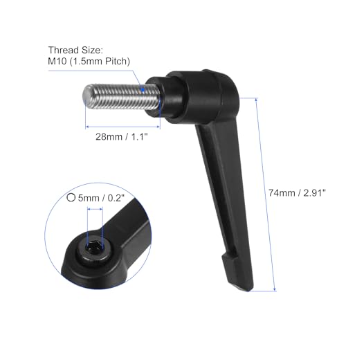 Image of uxcell 2pcs Clamping Lever Handles, M10 x 28mm 304 Stainless Steel Threaded Male Stud, Adjustable Handles Locking Quick Release Ratchet Push Button Bolt Knobs, Black