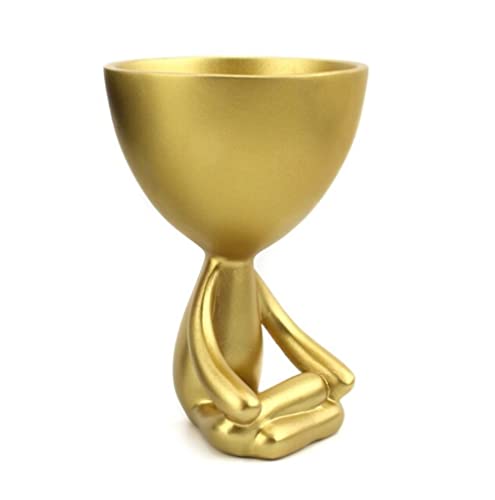 Image of AUGEN Polyresin Meditating Cup Flower Pot Vase Gold Stand Statue Showpiece for Home Decor Decoration and Gifting (6719-C1, 14.5cm)