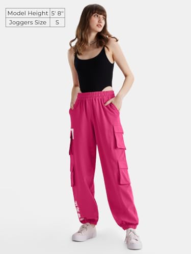 Image of The Souled Store Official Mickey Mouse: Happy Women and Girls Easy fit Cotton Pink Color Women Easy Joggers