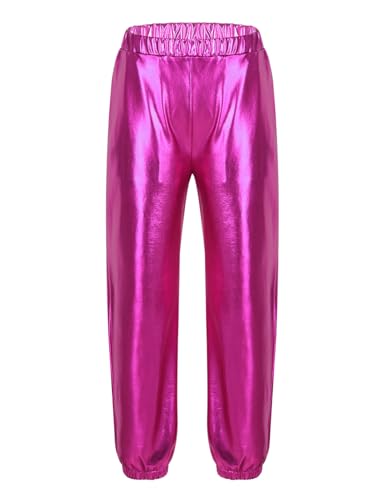 Boys Girls Shiny Metallic Waistband Dance Pants Hip-hop Street Dance Sweatpants Harem Pants with Pokcet
