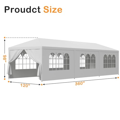 HomGarden 10'x30' Outdoor Party Tent Heavy Duty Large Backyard Canopy Tent Cater Party Favor Supplies Patio Gazebo for Outdoor Events Wedding Gatherings BBQ with Removable Sidewalls