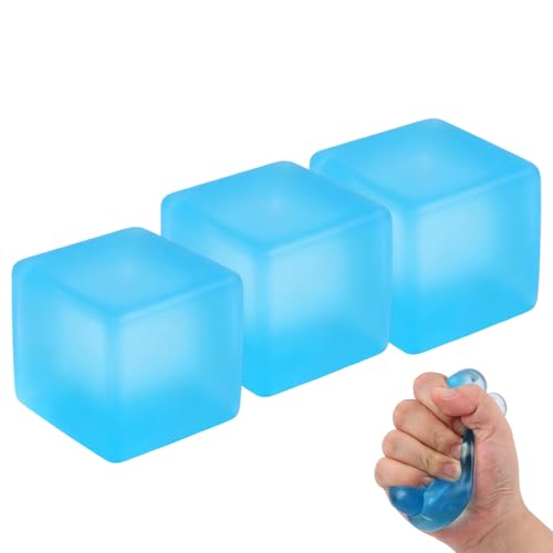 3pcs Squishy Stress Cube, 2026 New Squishy Stress Ice Cube Fidget Toys, Stress Relief Toys Squeeze Toys for Adults (Blue)
