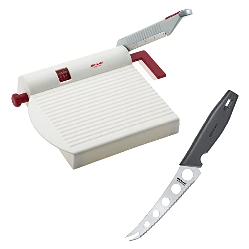 Westmark Kit à Fromage, 2 pièces : 1 Appareil Coupe-Fromage + 1 Couteau à Fromage, épaisseur de Coupe variable, Acier inoxydable/aluminium/plastique, Fromarex, Blanc/rouge/argenté/noir, 700022E6