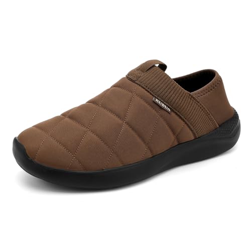 KUBUA Slippers for Men and Womens Indoor House Shoes Plush Slip on Outdoor Garden Loafers Light Brown Size 8 Women / 6.5 Men