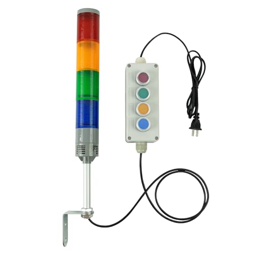 Y DIANS 4 Stack Super Bright LED Industrial Signal Tower Light Andon Lights with No Sound?Off-ON, or Flash, for Industrial, Warehouse, Indoor AC220V
