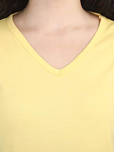 Image of FLEXIMAA Women's Cotton Plain V Neck Full Sleeve T-Shirt