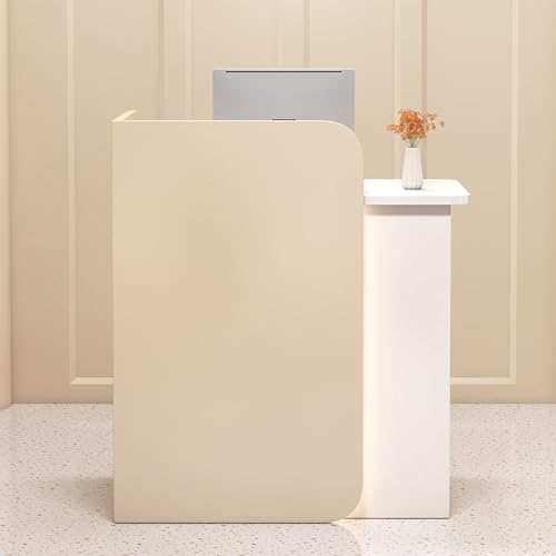 Escritorio de recepción con cajón con cerradura y estante ajustable, mesa esquinera para salones de belleza y venta al por menor, escritorio frontal para computadora para oficinas