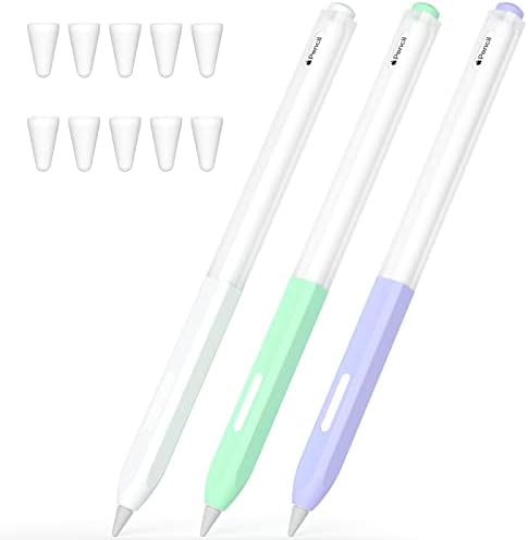 JOOSKO 3 Pack Pencil Case Compatible with Apple Pencil 2nd Generation Case, Translucent Silicone Case, [with 10 Silicone Tip Cover] for Apple Pencil 2nd Generation (Mint, White, Purple)