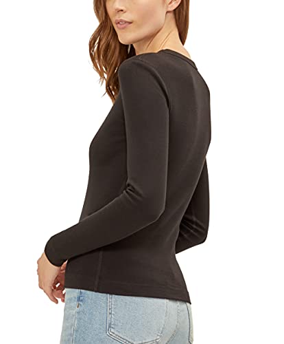 Three Dots womens Essential Heritage Crew-neck Long Sleeve Tee T Shirt, Black, X-Small US