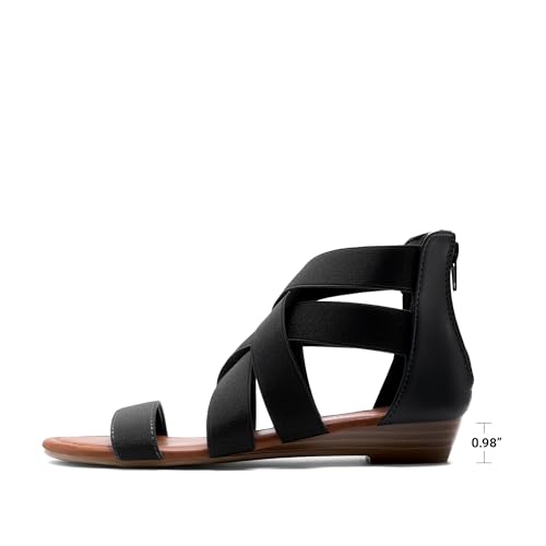 DREAM PAIRS DREAM PAIRS Women's Elastic Ankle Strap Sandals Gladiator Strappy Low Wedges Sandals,Size 10,Black,ELASTICA8