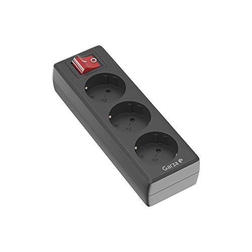 Garza Power - Regleta de 3 enchufes | Sin Cable | con Interruptor | Ladrón múltiple | Protección infatil | Color Negro