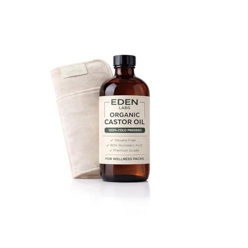Eden Labs Castor Oil Pack Organic Cold Pressed Castor Oil Detox Kit with Reusable Leak-Proof Wrap & Adjustable Straps Supports Relaxation & Digestive Comfort Easy to Use & Adjustable (1pcs)