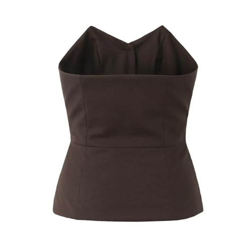 Vintage Suits Vest Women High Street Fashion Sexy Single Breasted Strapless Vest Off Shoulder Top Ladies (US, Alpha, Small, Regular, Regular, Brown)2