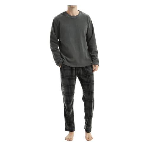 SaneShoppe Men's Thermal Fleece Pyjama Set1 Pack - Luxury Long Sleeve Loungewear 2 Pockets - Snuggle in Style - Comfortable Homewear - Great Gift for Men - L, Grey