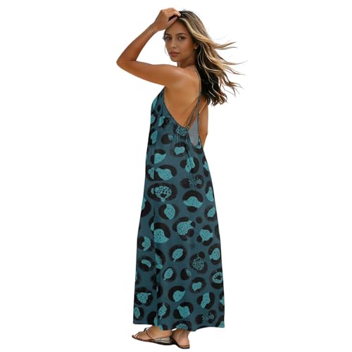 Robe caraco dos nu léopard bleu marine et noir pour femme