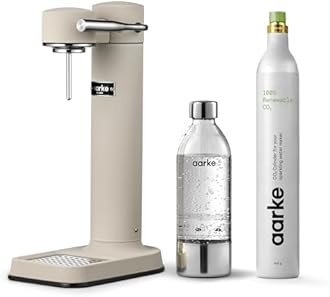 Aarke Carbonator lll with CO2 Cylinder, Sparkling & Carbonation Water Machine, Stainless Steel with PET BPA-Free Reusable Bottle Volume 1L/34 fl oz (Sand)