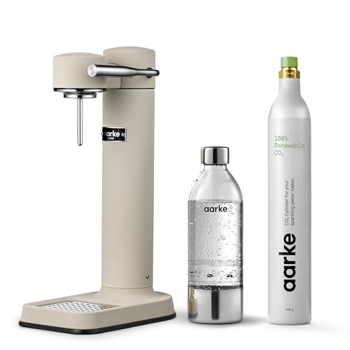 Image of Aarke Carbonator 3 - Sparkling Water Maker & CO2 Cylinder, Sand | CO2 Cylinder Included, Stainless Steel, Cordless Soda Maker for Home, Carbonated Water Machine, BPA-free PET Bottle Included