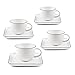 THE CHEF COLLECTION | Juego de tazas con plato | Set de 4 tazas de porcelana para café o té New Bone China de calidad profesional | Colección Pure | Color blanco con detalle negro. 14 cm, 220 ml.