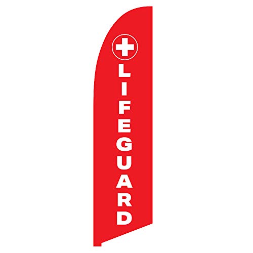 Vispronet Lifeguard Feather Flag - Made from Tear-Resistant Knitted Polyester, Visible from Both Sides - 2.6ft x 11.2ft Swooper Flag - Flag Only