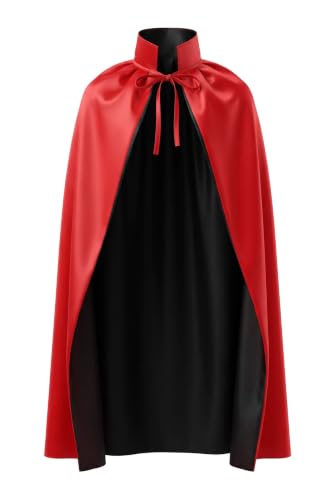 Cafevda Vampire Cape for Men, Red Black High Collar Magician Devil Cloak