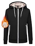 MoFiz Zip up Womens Hoodies Winter Fleece Sherpa Lined Sweatshirt Thick Warm Hooded Jacket with Zipper Pockets Black XL