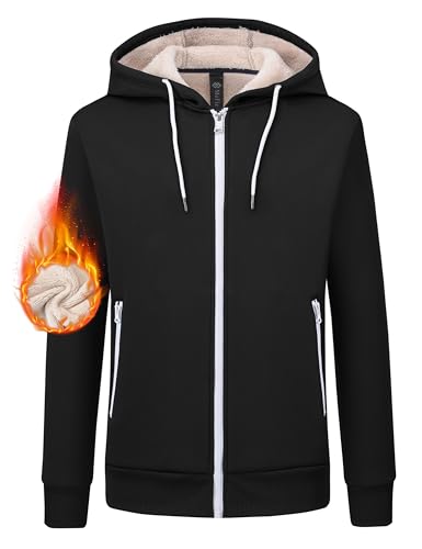 MoFiz Zip up Womens Hoodies Winter Fleece Sherpa Lined Sweatshirt Thick Warm Hooded Jacket with Zipper Pockets