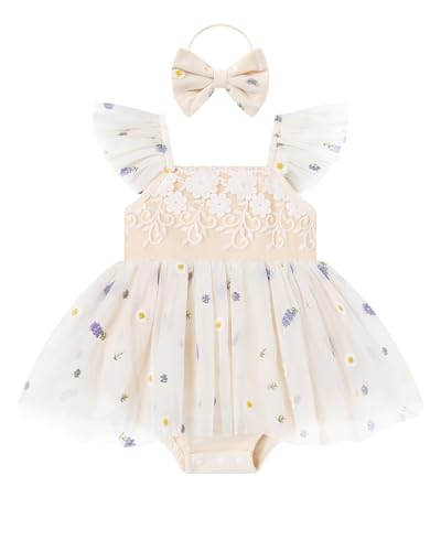 Coedody Baby Girl Dresses Tulle Romper Dress Birthday Outfits Summer Ruffe Sleeveless Infant Flower Dress for Girls 3-6 Months