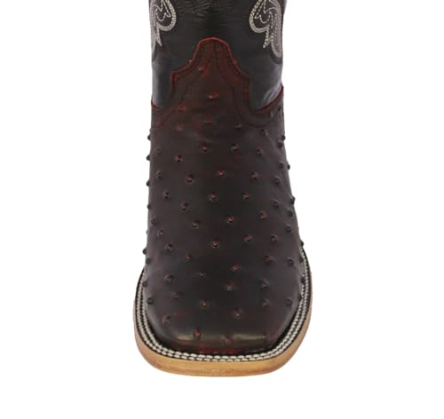 Texas Legacy Mens Black Cherry Cowboy Boots Ostrich Quill Print Leather Square Toe Botas4