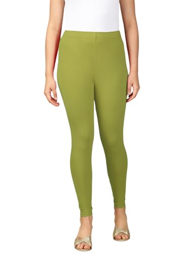 Image of PYNK Solid Premium Cotton Lycra Ankle Length Leggings for Women| Regular Fit Elastic Waist Ankle Length /Cropped Length Leggings for Women |Leggings Women Ankle Length | Free Size