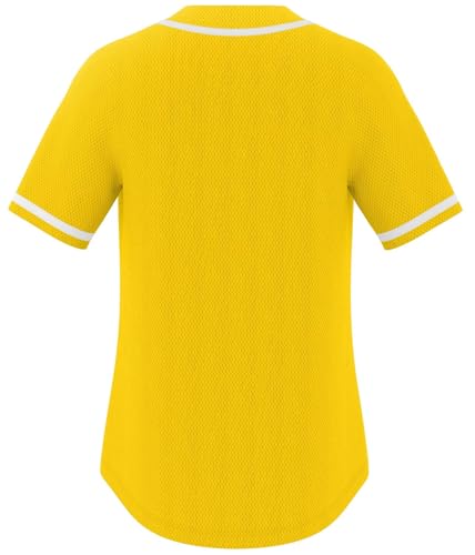 Mens Baseball Jersey Baseball Button Down Jersey Softball T-Shirt Hip-hop Shirt Hipster Uniforms Yellow