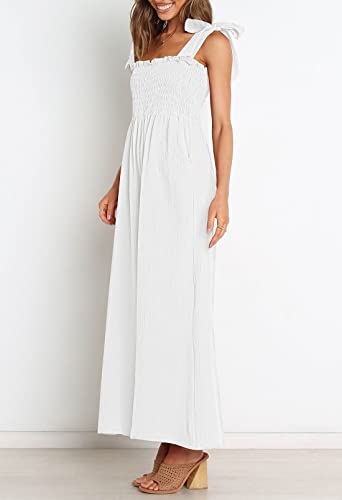 Fixmatti Women Strap Smocked Jumpsuit Pleated Tank Top Loose Wide Leg Rompers Summer Beach Outfits White L #TOP2