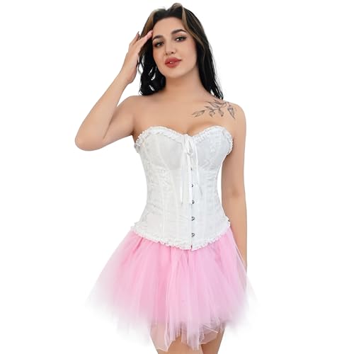frawirshau Women's Lace Up Boned Overbust Corset Bustier Lingerie Bodyshaper Top3